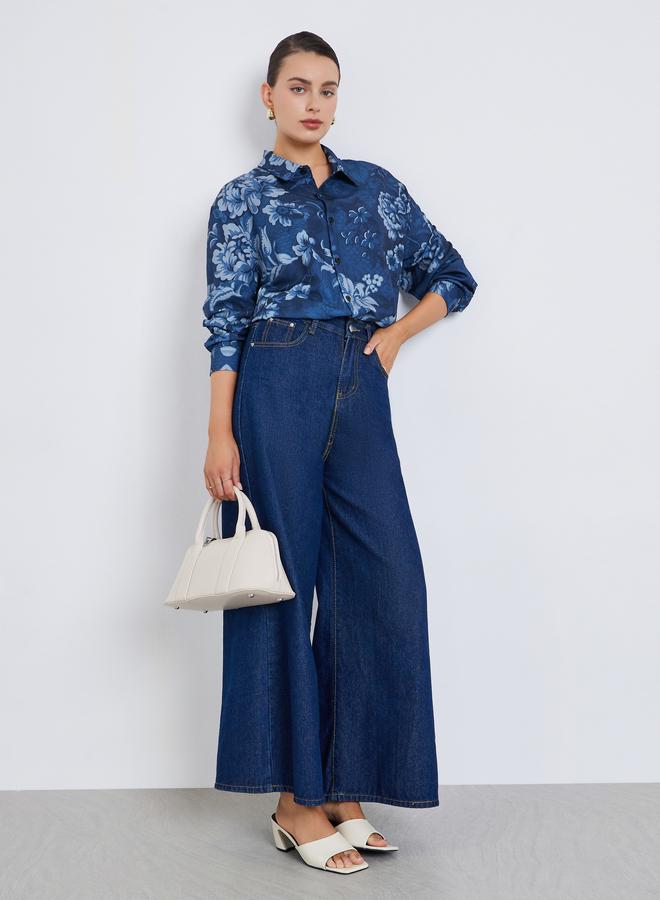 Styli Women Navy Floral Long Sleeve Shirt - Image 2